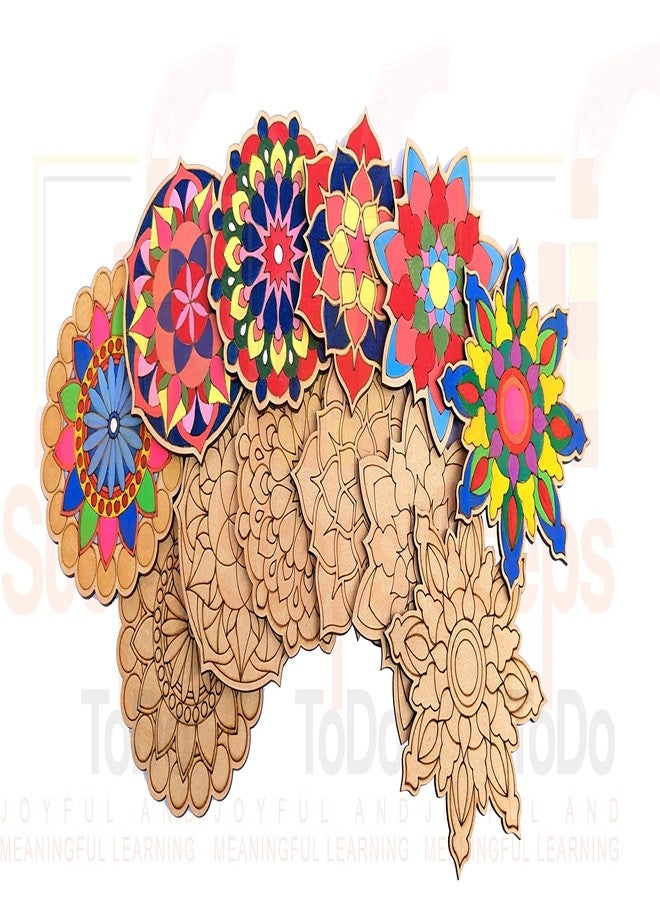 StepsToDo Mandalas Paint Kit D - Tea Coaster Art Set | Mandal Art, Set of 6 Bases (4 Inch) with Case, Colours, Painting Brush & Dish - Image 5